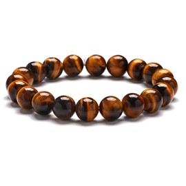 Ozmw Natural Stone Tiger's Eye Bracelet, 8 mm Natural Stone Beads, Round Gemstones, Yoga Bracelets, Metal
