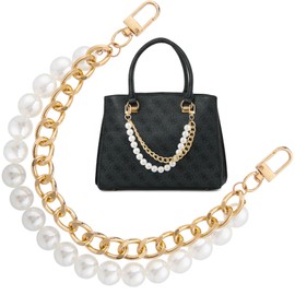 Isslly Pearl Purse Double Chain, Stainless Steel Purse Chain Extender, Short Handle Replacement Charms Accessories for Wallets Handbags Bags- Gold