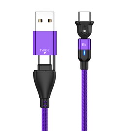 Aporia - 60W USB A & USB C Cable Cord to Type C with 180 Degree Rotating Head | PD 60W Fast Charging Data Transfer | Portable + Travel Friendly (Purple, 3ft)