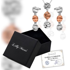 LillyMarie Women's Jewellery Set Round Design with Chain and Earrings Made of 925 Silver, Silver