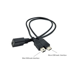 Duttek Mini USB Multi Charging Cable, Mini USB Y Splitter Cable, Mini USB Female to Micro USB Male and Mini USB Male 2 in 1 Splitter Charging Cable Cord Black (10 inch / 25cm)