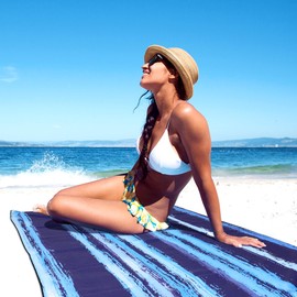HMETOL Oversized Beach Towel, Comfort Swim Towels, Quick Dry and Absorbent Towels for Travel, Swim, Pool, Yoga Blue 80cm x 160cm