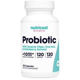 Nutricost Probiotic for Women 10 Billion CFU, 120 Capsules - Complex with Acacia Fiber, Uva Ursi & Cranberry Extract, Non-GMO & Gluten Free