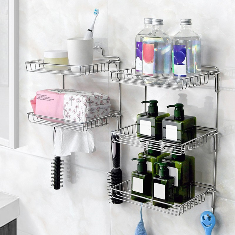 Stainless Steel Folding Storage Rack with Hook and Non Punching
