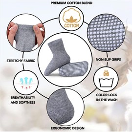 YANWANG 12 Pairs Non-Skid Cotton Socks with Grip for Baby Toddler Boys Girls(Grey-12 Pair,1-3 Years)