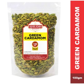 SHUDH GREEN CARDAMOM 100GM | 3.5 oz Green Cardamom Pods Spice (Hari Elachi) ~ All Natural | Vegan | Gluten Friendly | NON-GMO | Product of India