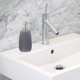 Relaxdays Soap Dispenser 300ml Refillable Bathroom Kitchen Liquid Soap Dispenser Round Polyresin Stainless Steel Pump Grey