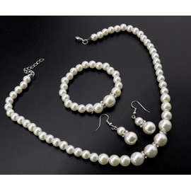 3-Piece Pearl Jewellery Set Pearl Necklace Earrings Bracelet Women's Jewellery Wedding Bridal Jewellery Set Cream White, Pearl