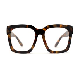 Womens Boyfriend Style XXL Oversize Horned Rim Thick Plastic Sunglasses (Tortoise w/Blue Light Filtering Lens)