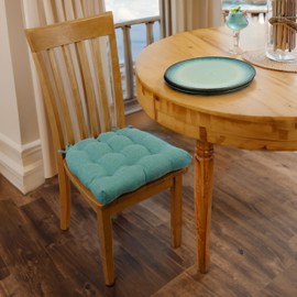 Barnett Home Decor Bravo Seaglass Dining Chair Pad with Ties - 15 x 17 Size Standard Chair Cushion - Reversible, Latex Foam Fill Cushion, Machine Washable (Aqua)