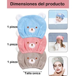 3 Gorros De Toalla Niña, Toalla para Cabello, Toalla De Microfibra para El Cabello, Absorción Eficiente Después De Ducha Y Gimnasio, Coral Fleece Suave, Colores Rosa Azul Y Beige