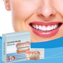 Dentures Set, False Artificial Temporary Teeth Braces Smile Veneers Cosmetic Temporary Teeth Dentures Prosthesis Artificial Veneers Teeth Top and Bottom