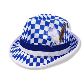 Bavarian Bavaria Bavaria Diamond Hat (Blue/White) with Feather and Hat Band Fendora – Costume Carnival Oktoberfest Folk Festival Fancy Dress Stag Night Party