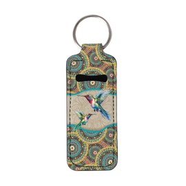 Suobstales Boho Mandala Hummingbird Neoprene Chapstick Holder Lipstick Holder Clip-on Chapstick Sleeve Lip Balm Holder for Lipstick, Lipgloss,Lip Balm Tracker