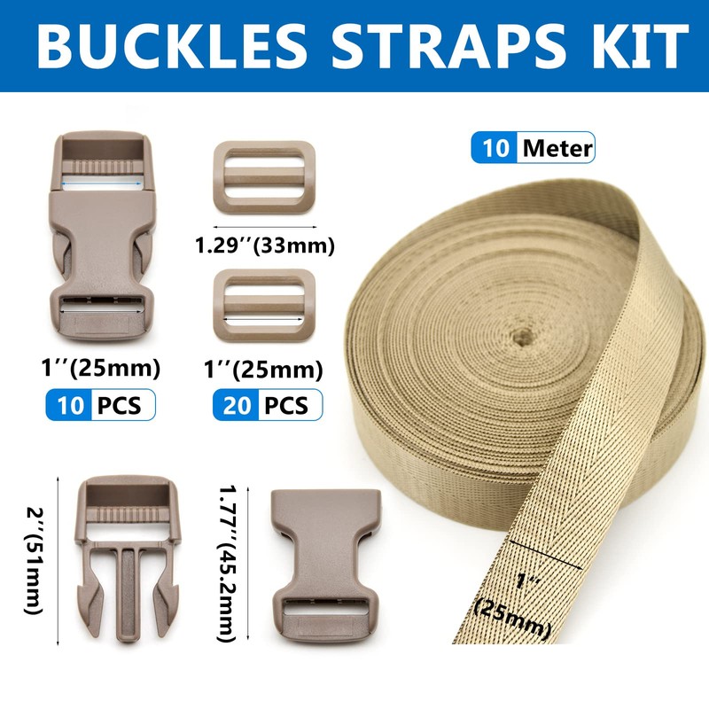 Eviznbou Buckles Webbing Set 25 mm, 10 Yards Black Nylon