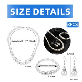 FDCGAS Pearl Necklace, Pearl Jewellery Set, Imitation Pearl Necklace, Cherry Bracelet, Stud Earrings, Women's Necklace, Round Cultured Necklace, Statement Pearl Bracelet, Pearl Earrings for Wedding,