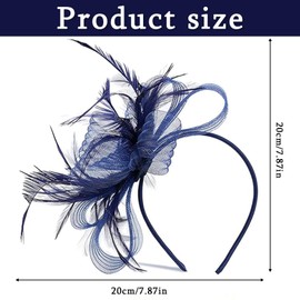 Navy Fascinators for Weddings, Navy Fascinator, Elegant Feather Fascinator & Flower Hair Clip, Navy Blue Fascinators, Mini Top Hat for Bridal Shower Prom Royal Ascot Cocktail Parties(Blue)