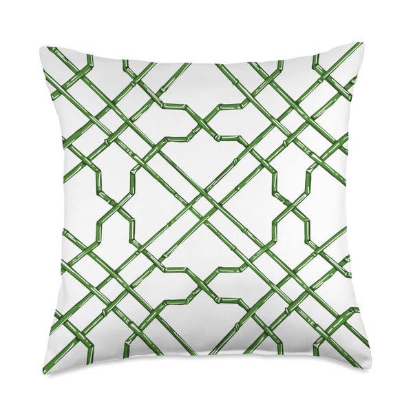 Kelly Green Trellis Preppy Chinoiserie Trellis Pattern Throw Pillow