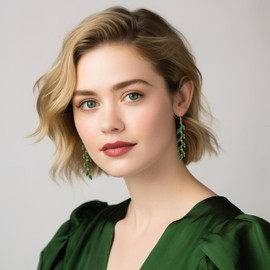 GAOKOXI Green Cubic Zirconia Wedding Earrings for Bridal Bridesmaid Rhinestone Dangle Earrings Crystal Drop Earrings for Women Prom Party Jewelry Gifts