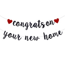 New Home New Chapter Banner, Pre-strung Congrats On Your New Home Banner, Black Glitter Housewarming Party Decorations, Home Decor