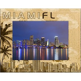 Saddle Mountain Souvenir Miami Florida Laser Engraved Wood Picture Frame Landscape (5 x 7)