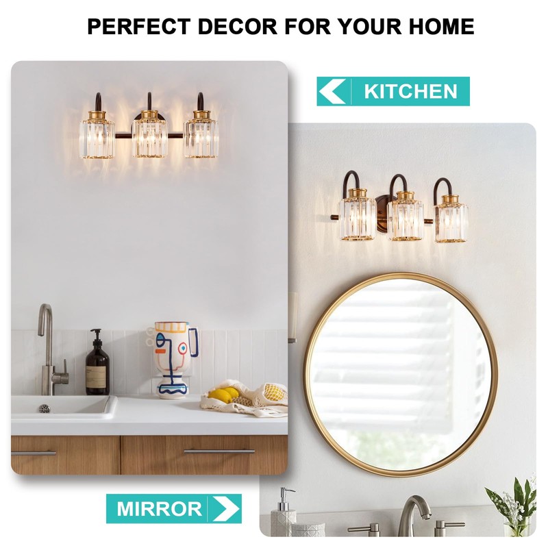 ALAISLYC ORB Bathroom Light Fixtures with K9 Crystal Lampshade Bathroom