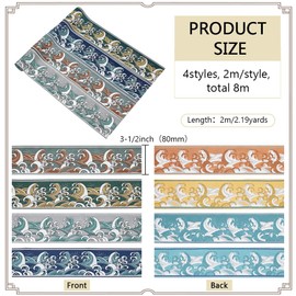 PH PandaHall 8.7 Yards 4 Colours Sea Waves Jacquard Ribbon Beach Theme Ribbon, 3-1/2 inch Japanese Style Summer Fabric Trim Fringe for Sewing Handmade Bag Strap Making DIY Clothing Decoration