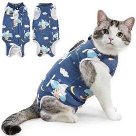 Eyein Cat Recovery Suit, Comfortable Cat Surgery Recovery Suit, Cone Collar Alternative for Female Male Cats, Kitten Onesie Pet Surgical Spay Recovery Suit for Abdominal Wound Skin Diseases(Blue,S)
