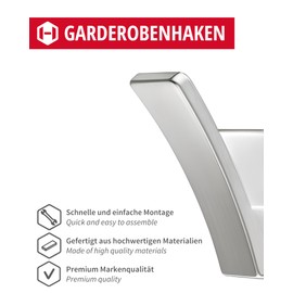 Gedotec Coat Hook Made of Solid Metal | 1 Piece Wall Hook Stainless Steel Look | Coat Hook Including Mounting Material | Dimensions: 56 x 25 mm | Simple and Timeless Look | Wall Hanging Hook