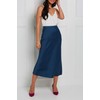 HOTOUCH Womens Blue Satin Midi Skirt Zipper High Waist Skirt