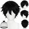 TIKJOYS Short Black Layered Wig for Men Fluffy Wig Black