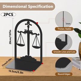 Hobbspring 2 Stück Buchenden für Schwere Bücher Waage Dekorative Metall Buchstützen Schwarz Robuste Bücherregalhalter Größere Buchstützen Verwendet auf dem Schreibtisch für Büro zu Hause oder Schule
