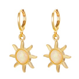 Opal Sun Hoop Earrings Gold Silver Plated Vintage Unique Sunflower Flower Sunburst Celestial Lightweight Dangle Drop Earrings for Women Boho Style Birthday Party Vacation Fashion Jewelry Gifts (Gold)