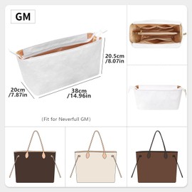 CRAZYSMITH Upgraded Tote Bag Organizer Insert Compatible with LV Neverfull GM, Lightweight Dupontpaper Purse Insert for Women Handbag with Zip and Pockets (White, GM)