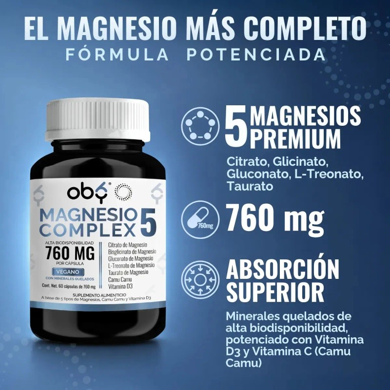Oby Magnesio Complex Citrato Glicinato Treonato Taurato Gluconato Oxido Minerales