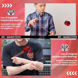MAGICYOYO N11 Black RedProfessional Unresponsive Yoyo & Responsive Yo Yo for Kids 8-12 or Above Alloy Aluminum Yo-Yo with Yoyo Bag, 1 Glove, 12Strings and Responsive Bearing Kit