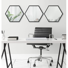 Kate and Laurel Rhodes Modern Hexagon Wall Mirror Set, 3 Pieces Black, Chic Geometric Mirror for Wall