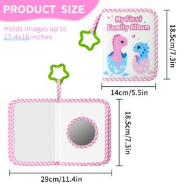 My First Photo Album for Baby, Soft Photo Cloth Book For Baby Holds 17 4x6 Photos, Toddler Photo Album With Safety Mirror, Soft Cloth Photo Book for Memory Album Baby Shower (Dinosaur)