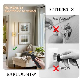 KARTOOSH Removable Battery Operated Wall Sconces with Remote Control, Stepless Colors 3000K-6000K & Dimming, 350°Rotate, LED Gold Wireless Wall Light for Living Room, Bedroom, 32.2 Inch (2 Pack)