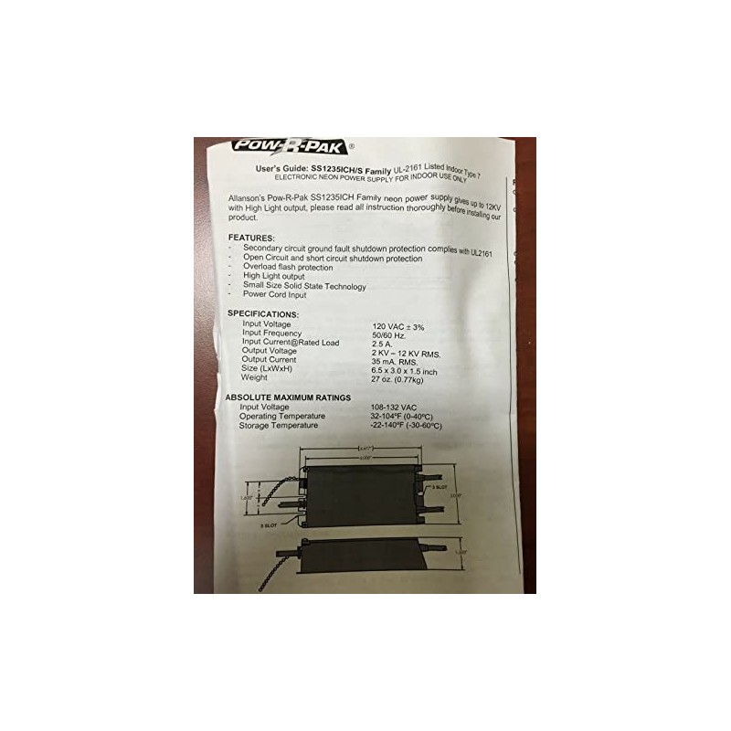 Allanson SS1235ICH 35mA 12000v Neon Transformer Power Supply