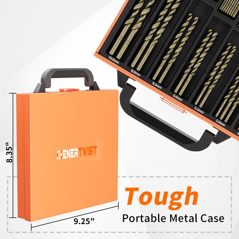 ENERTWIST Cobalt Drill Bit Set, 99Pcs HSS Twist Jobber Drill