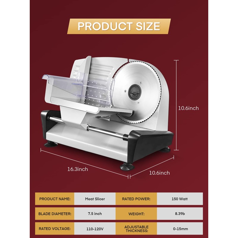 FOHERE 200W Meat Slicer Machine for Home, Electric Food Slicer