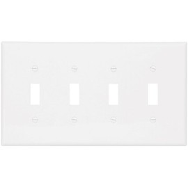 Eaton PJ4W Mid-Size Polycarbonate 4-Gang Toggle Switch Wallplate, White