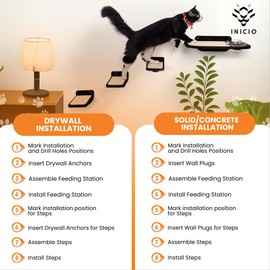 INICIO Cat Wall Shelves – Dog Proof Feeding Station with Wall Mounted Shelves, Durable 3 Step Birch Floating Shelf for Cats Up to 15lbs, Includes Attached Cat Food Bowl for Convenient Feeding – Black