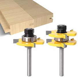 Groove and Tongue Tongue Cutter Set, 2-Piece Router Bit Set, 1/2 Inch 6.35 mm Shank Tongue Shank and Groove Cutter Set, 3 Teeth in T-Shape Cutter Made of Wood for Woodworking
