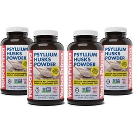Yerba Prima Psyllium Husks Powder - 12 oz (Pack of 4) - Natural Fiber Supplement - Colon Cleanse - Gut Health - Vegan, Non-GMO, Gluten-Free (New Label - Packaging May Vary)