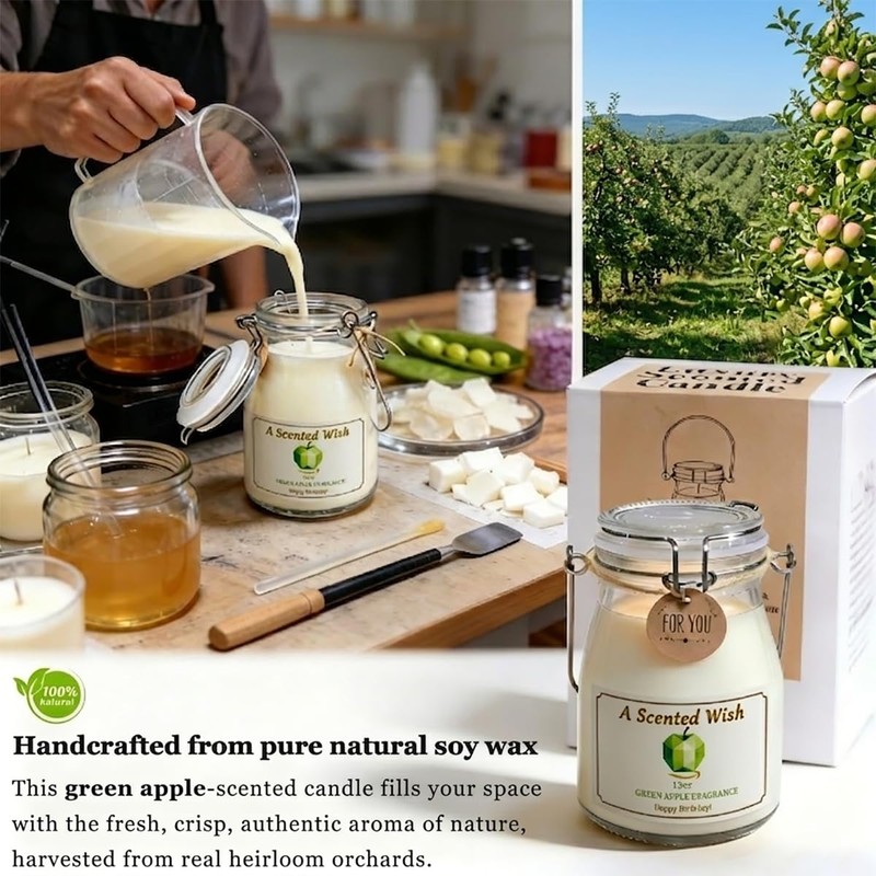 Crisp Green Apple Scented Candle, 13 Oz Natural Soy Wax