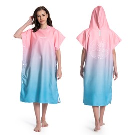 MOKANI Changing Robe, Hooded Towel Poncho for Swimming Pool, Beach, Surfing, Quick Dry & Light Weight Towelling Poncho for Adults Women Men (with Buttons,108L x 82W CM)