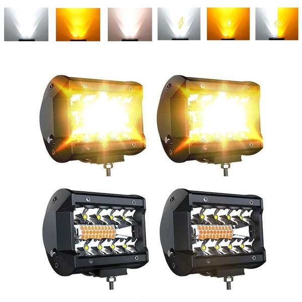 ASLONG 4pcs 4 Inch White/Amber Yellow LED Pods Light Triple
