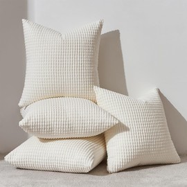 Topfinel Cushion Covers 45×45 Cream 4-piece Set Corduroy Gradient Decorative Cushion Covers Sofa Bedroom Living Room Veranda Children Fluffy